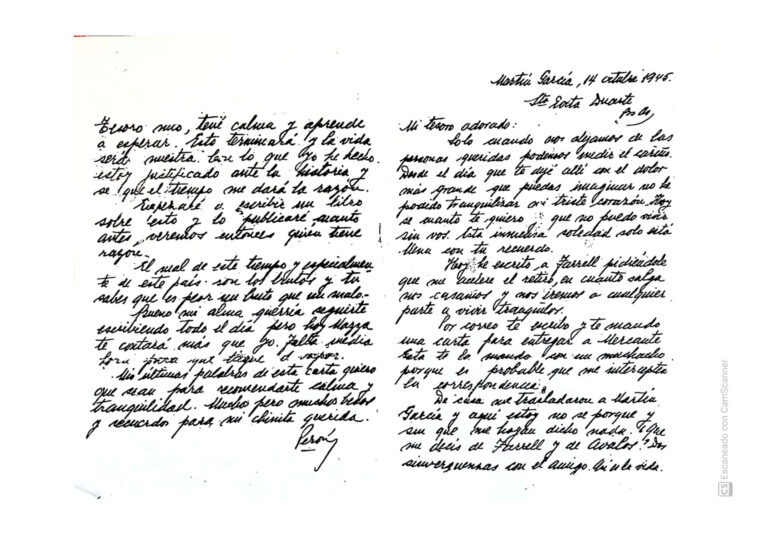 Carta de Perón a Evita desde la isla Martín García (14 de octubre 1945)