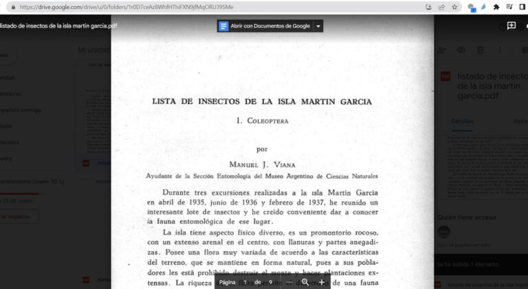 Lista de insectos de la isla Martín García /J.M. Viana